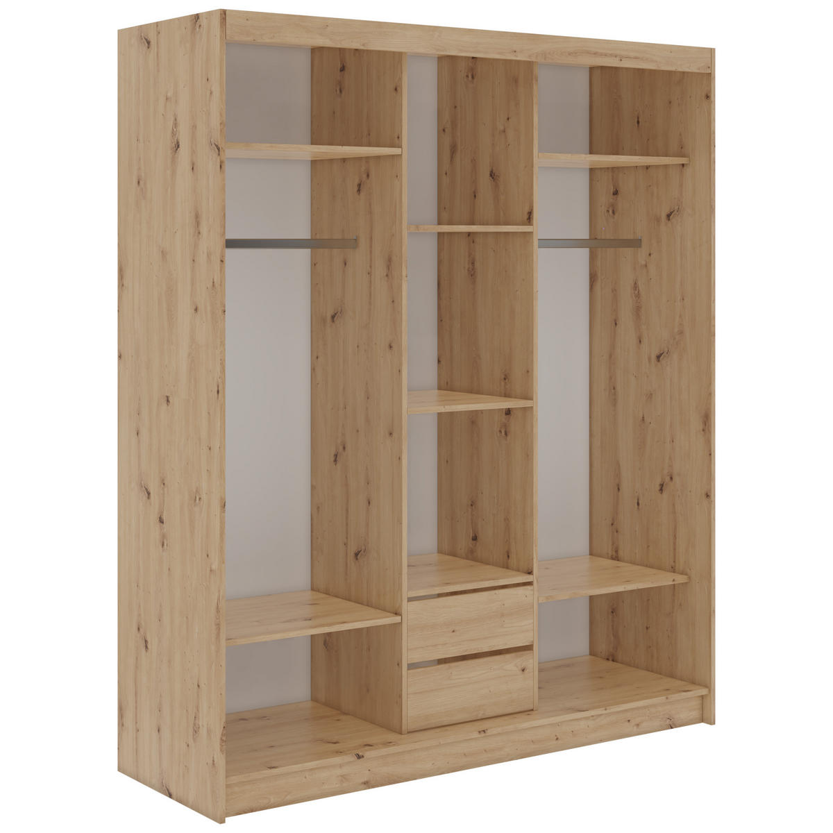 SCHWEBETÜRENSCHRANK mit Schubladen 180 - VERONA - Eiche Artisan mit Spiegel - Alufarben/Eiche Artisan, Holzwerkstoff/Metall (180/216/61cm) - MKS