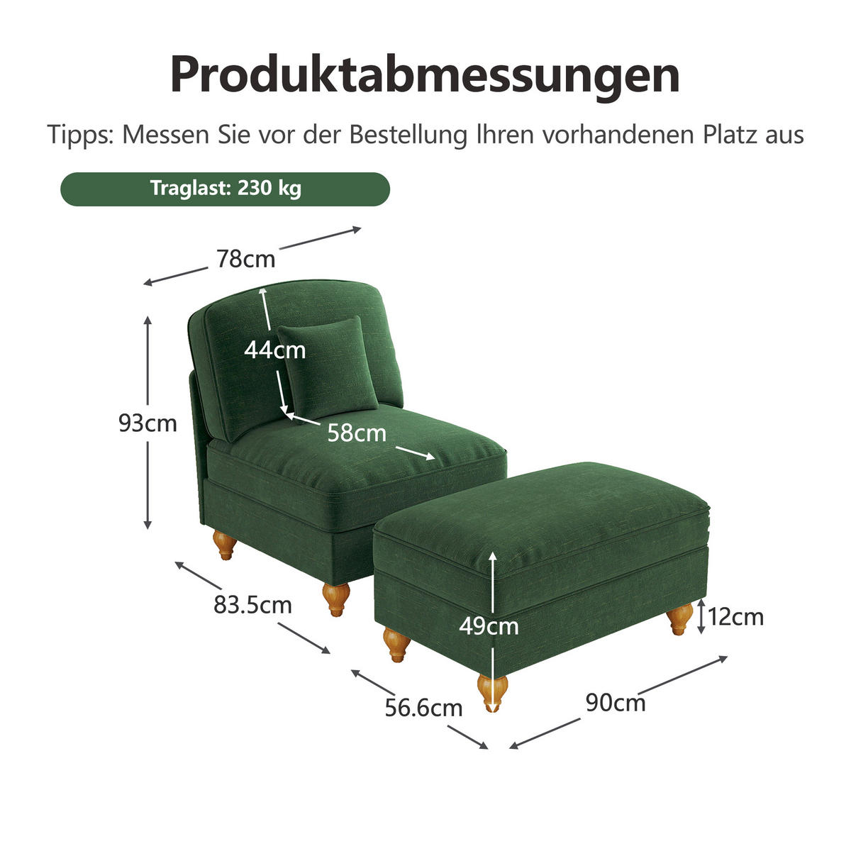 SESSEL DE-34420 mit Hocker Grün - Grün, Holzwerkstoff (83.5/93/78cm) - ComfortXL