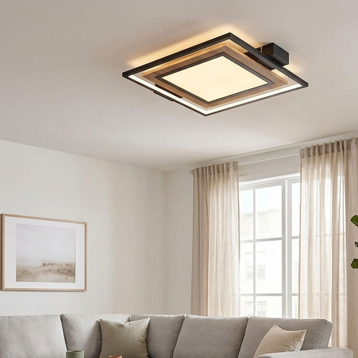 LED DECKENLEUCHTE Metall Schwarz Matt Holzoptik - Schwarz, Metall (50/45/6cm) - Globo Lighting