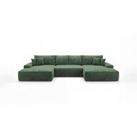 WOHNLANDSCHAFT VERONA U-Form grün Cord Poso 14 - Schlaffunktion, Bettkasten - Grün, Textil (385/86/185cm) - Cornero