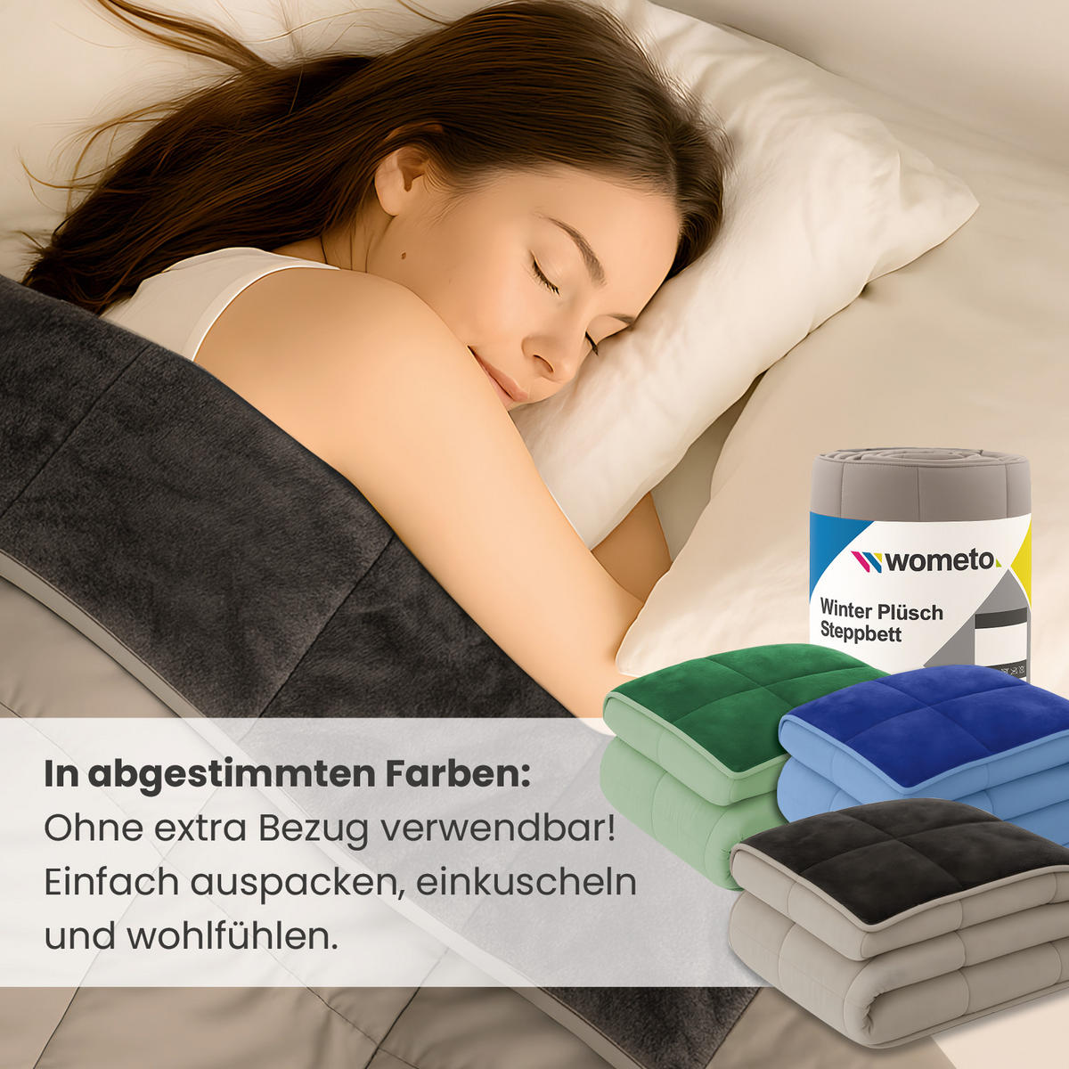 PLÜSCH Steppbett Bi-Color grün 155x220 - Grün, Textil (155/220cm) - wometo