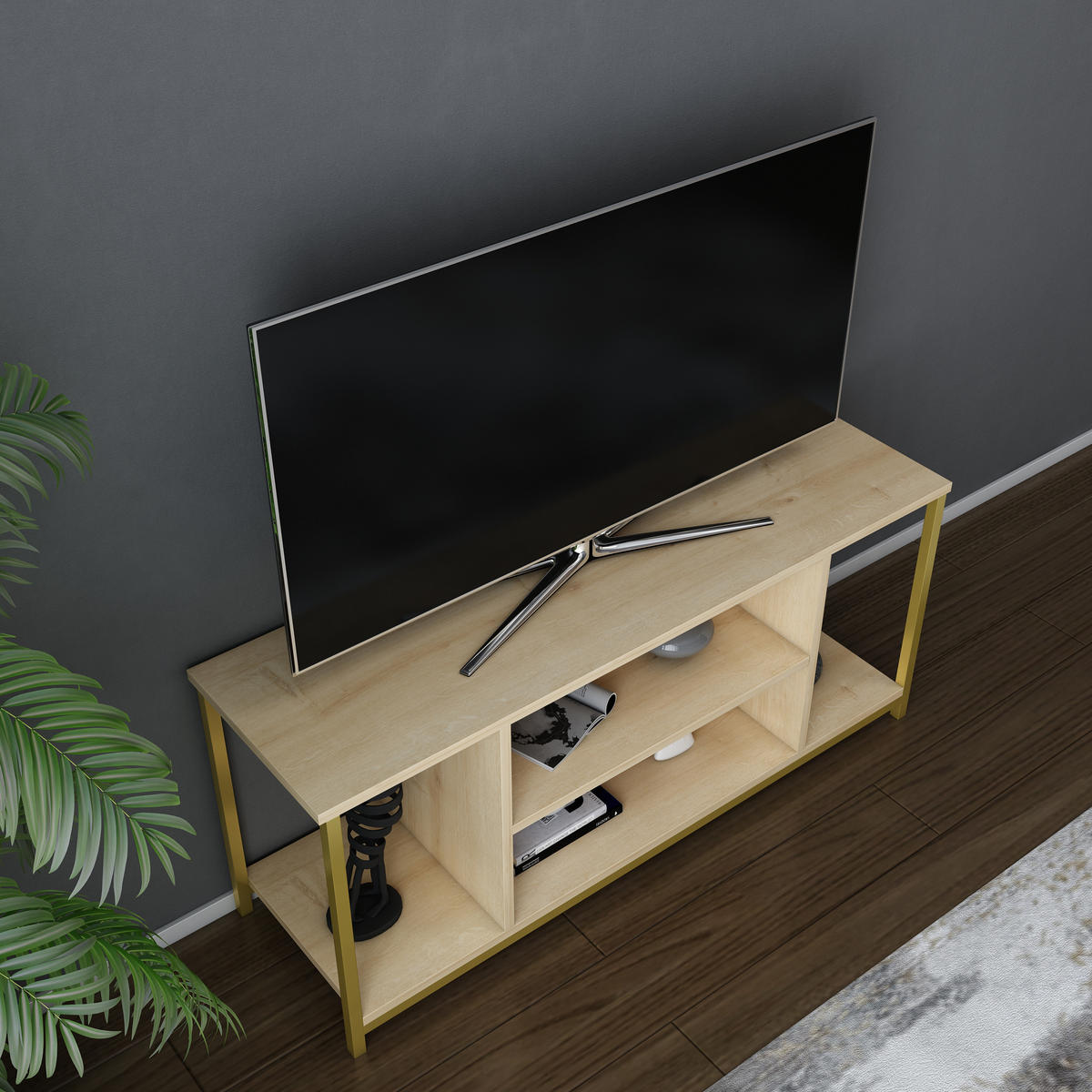 TV-ELEMENT Rinaldo Gold Eiche - Eichefarben/Goldfarben, Holzwerkstoff (120/51/35cm) - Decorotika