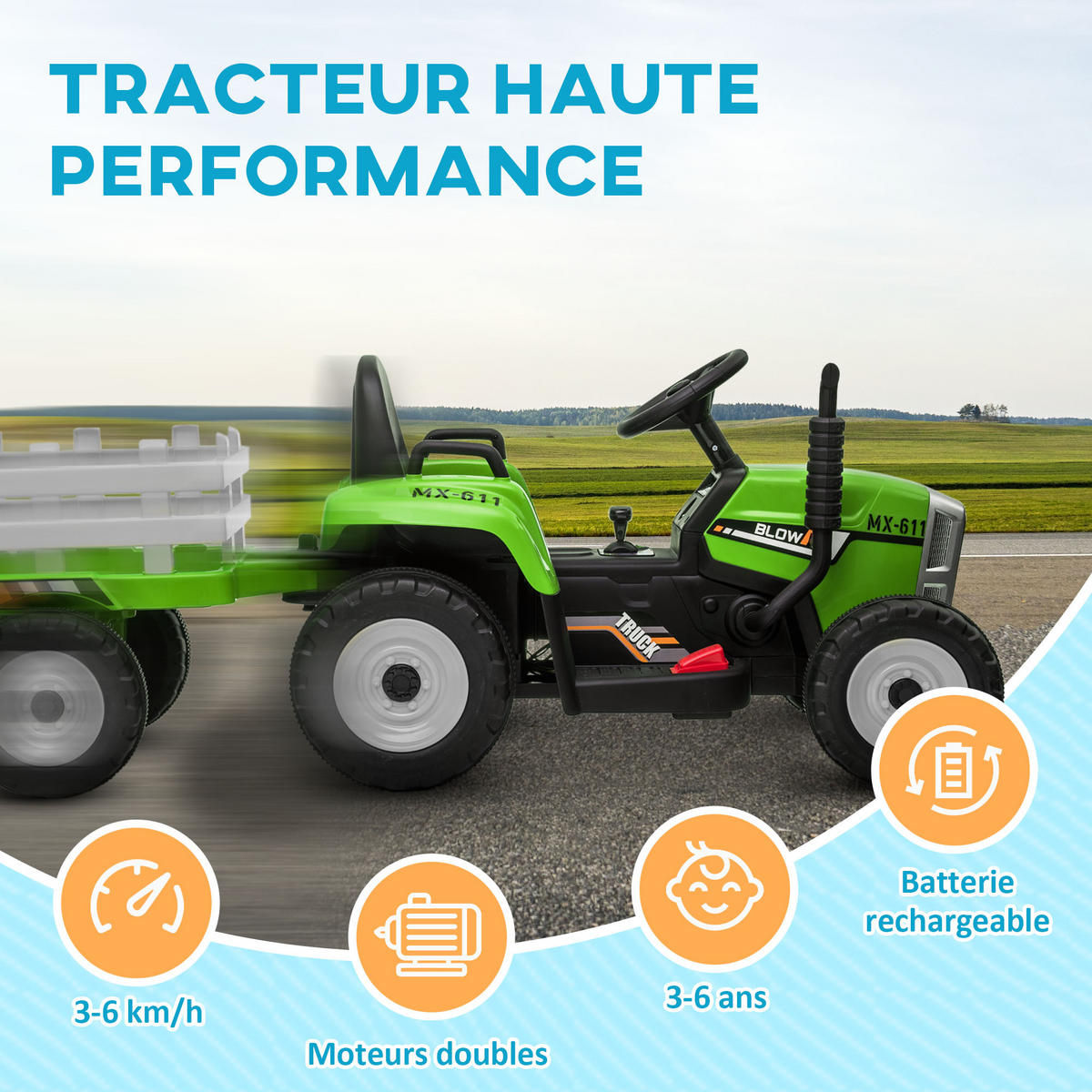 TRAKTOR DE-13103 abnehmbarer Anhänger Grün - Grün, Kunststoff (136.5/50/52.5cm) - ComfortXL