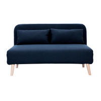 SCHLAFSOFA 2-Sitzer Dunkelblau Stoff Helles Holz AMIKO - Dunkelblau, Textil (87/78/132cm) - Miliboo