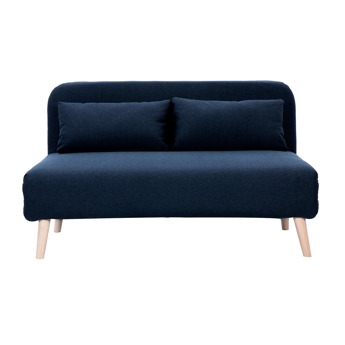 SCHLAFSOFA 2-Sitzer Dunkelblau Stoff Helles Holz AMIKO - Dunkelblau, Textil (87/78/132cm) - Miliboo