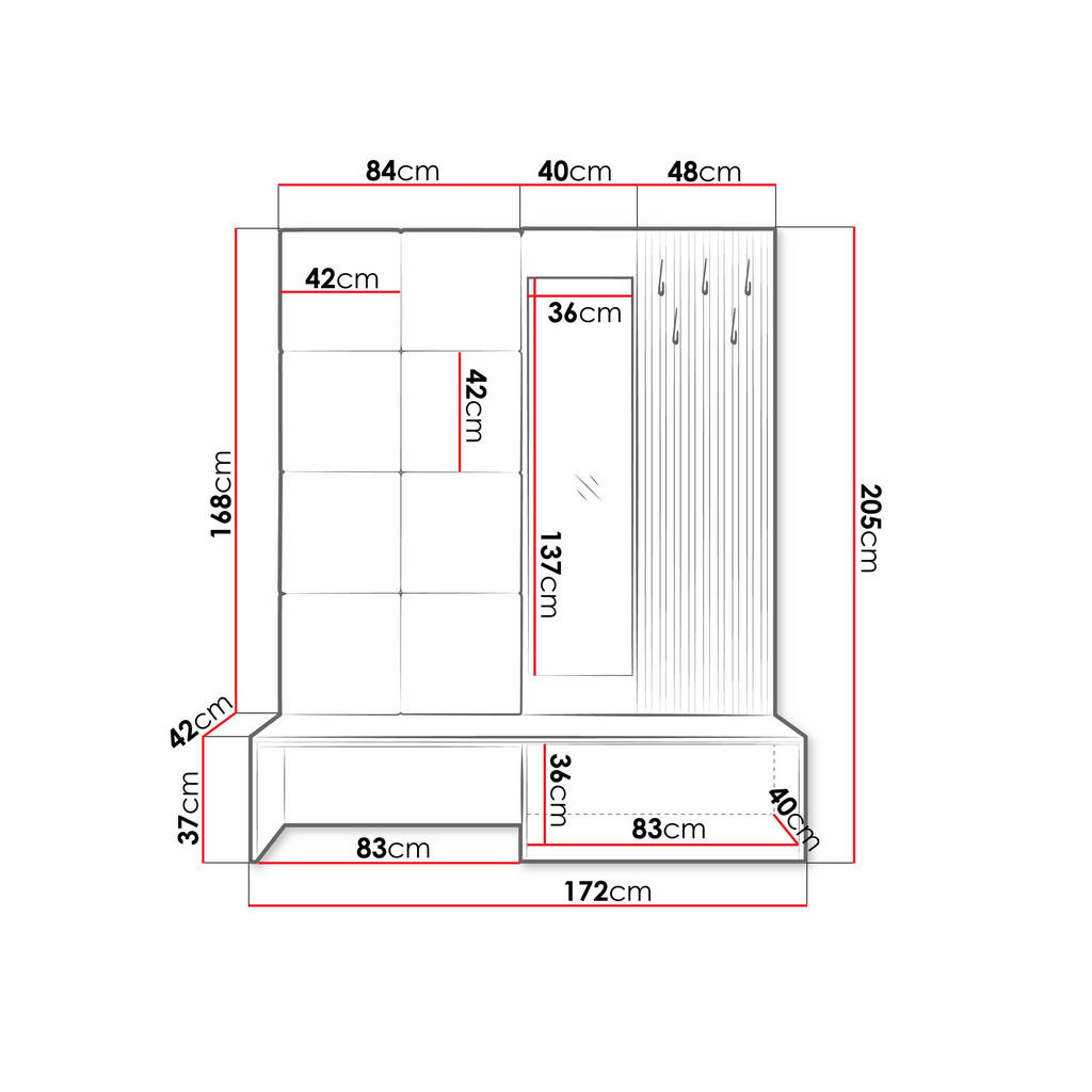 Thumbnail - Mirjan24 Garderobe, Beige, Holzwerkstoff, 172x205x42 cm, Garderobe, Garderoben-Sets & Serien, Garderoben-Sets