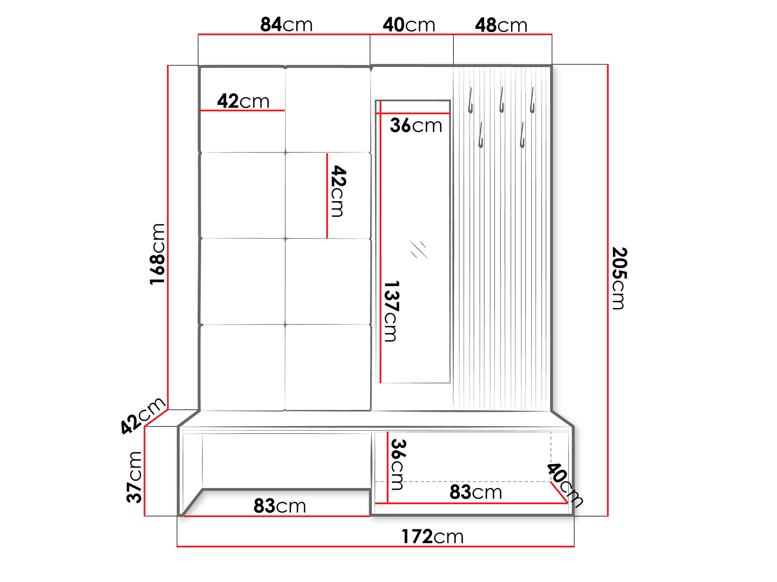 Thumbnail - Mirjan24 Garderobe, Weiß, Holzwerkstoff, 172x205x42 cm, Garderobe, Garderoben-Sets & Serien, Garderoben-Sets