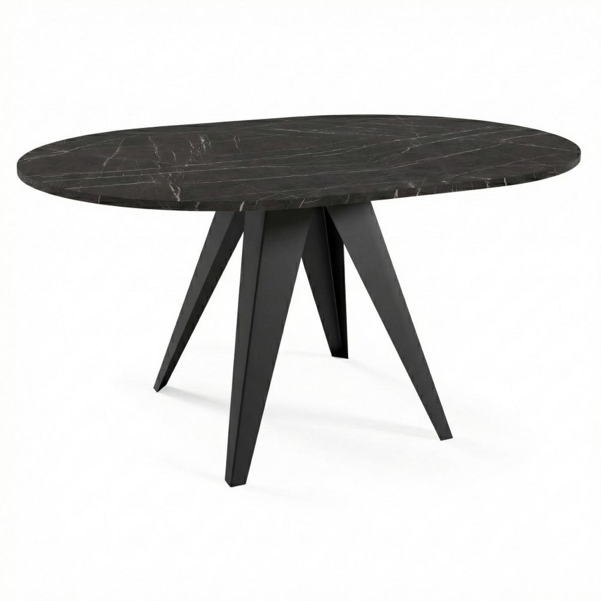 ESSTISCH Gala, Runder Tisch mit Ausziehfunktion, 90-130x90 cm, Schwarz+Black Pietra Grigia - Schwarz, Metall (90/90/76cm) - Beautysofa