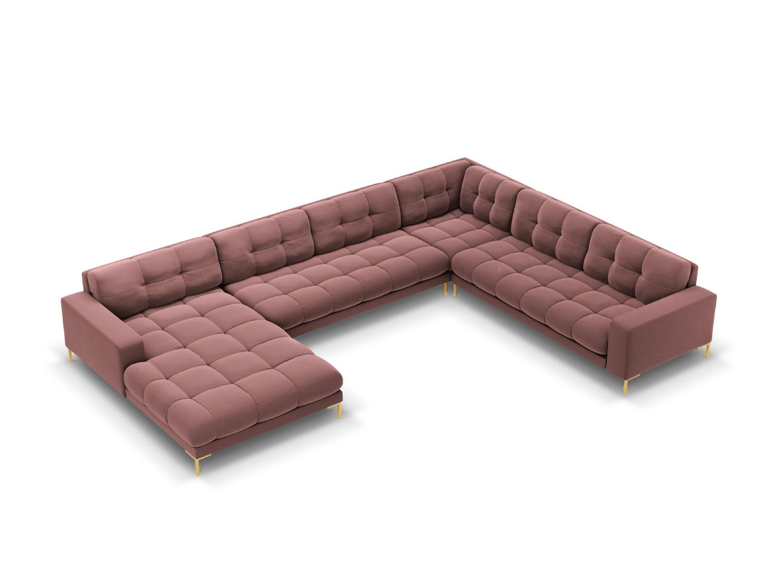 PANORAMASOFA rechts Mamaia aus Samt rosa 7 Sitzplätze - Pink, Textil (256/75/327cm) - Micadoni