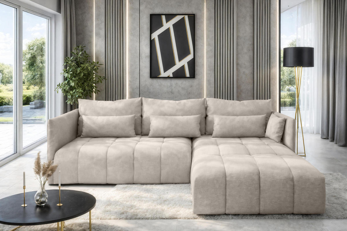 ECKSOFA L Form Gaziante Beige 245/182/83 cm – mit Bettkasten - Beige/Schwarz, Kunststoff/Textil (245/182cm) - AX Living
