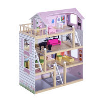 PUPPENHAUS DE-18719 4 Etagen mit 13 Accessoires & Balkon Weiß und Rosa - Pink, Holzwerkstoff (30/80/60cm) - ComfortXL