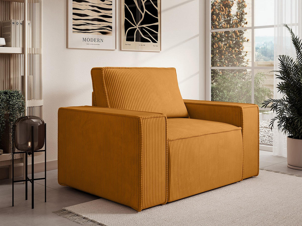 SESSEL mit gerader Rückenlehne - 1 Person - samt - hellorange Amelia - Orange, Textil (120/85/86cm) - Vente-Unique