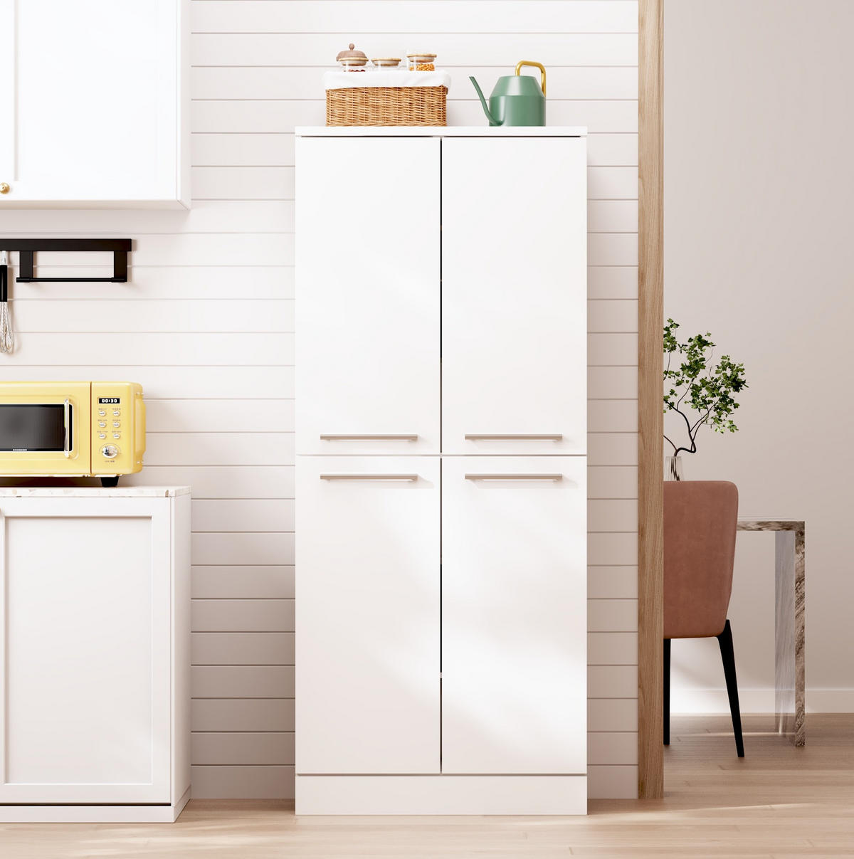BUFFET 76/42/180 cm in Hochglanz-Weiß mit verstellbaren Böden - Weiß, Holzwerkstoff (42/180/76cm) - Flora Grace