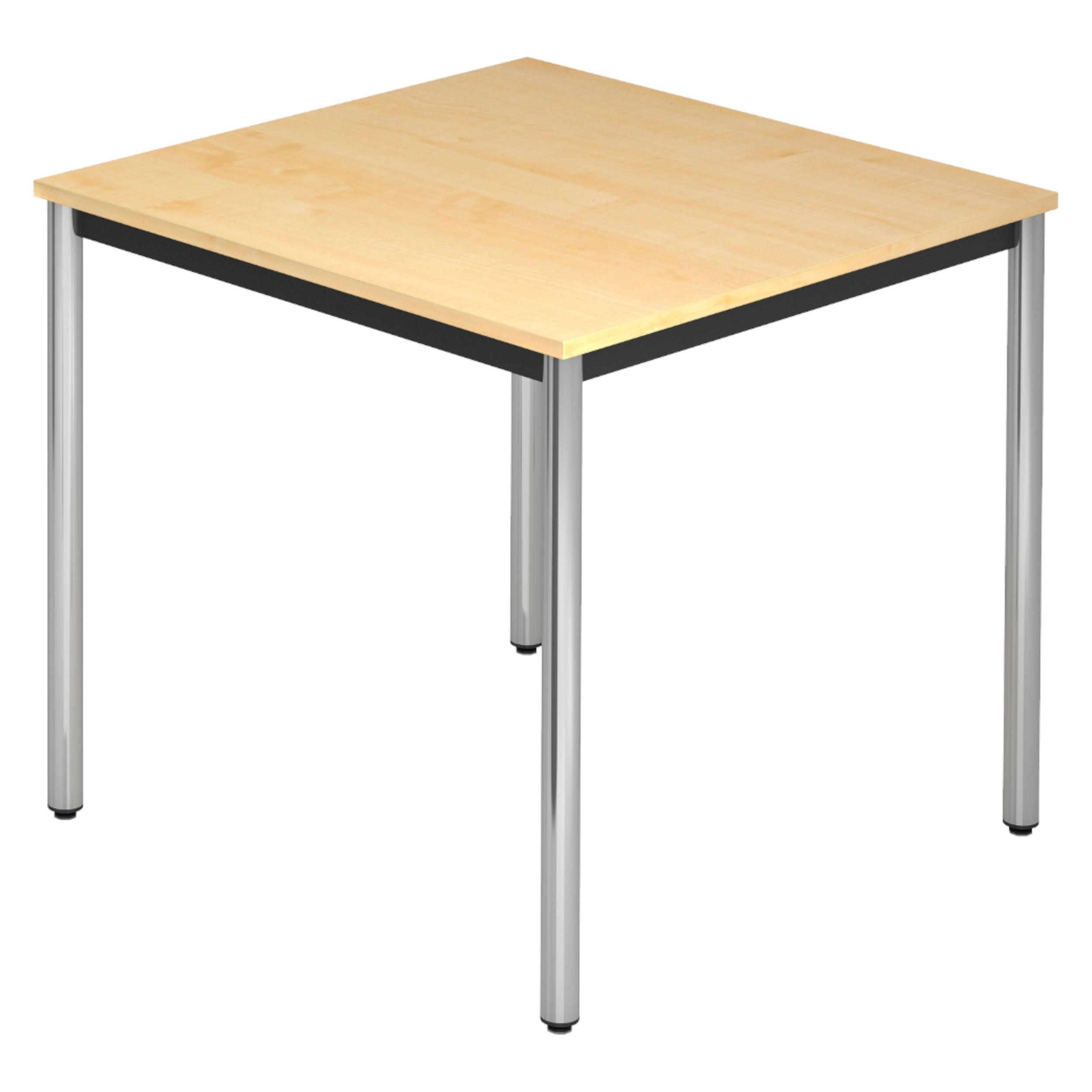 BESPRECHUNGSTISCH Serie-D 80/80/72 cm in Ahornfarben/Rundrohr verchromt - Chromfarben/Ahornfarben, Holzwerkstoff (80/80/72cm) - bümö