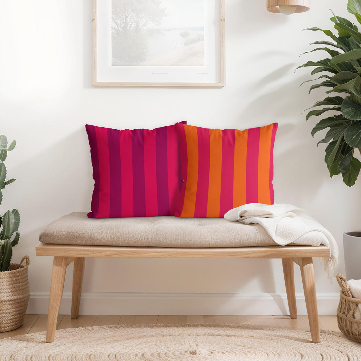 DEKOKISSEN 2er-Set PopArt Sommer Streifen Duo I 50/50 cm - Pink, Textil (50/50cm) - Bilderwelten