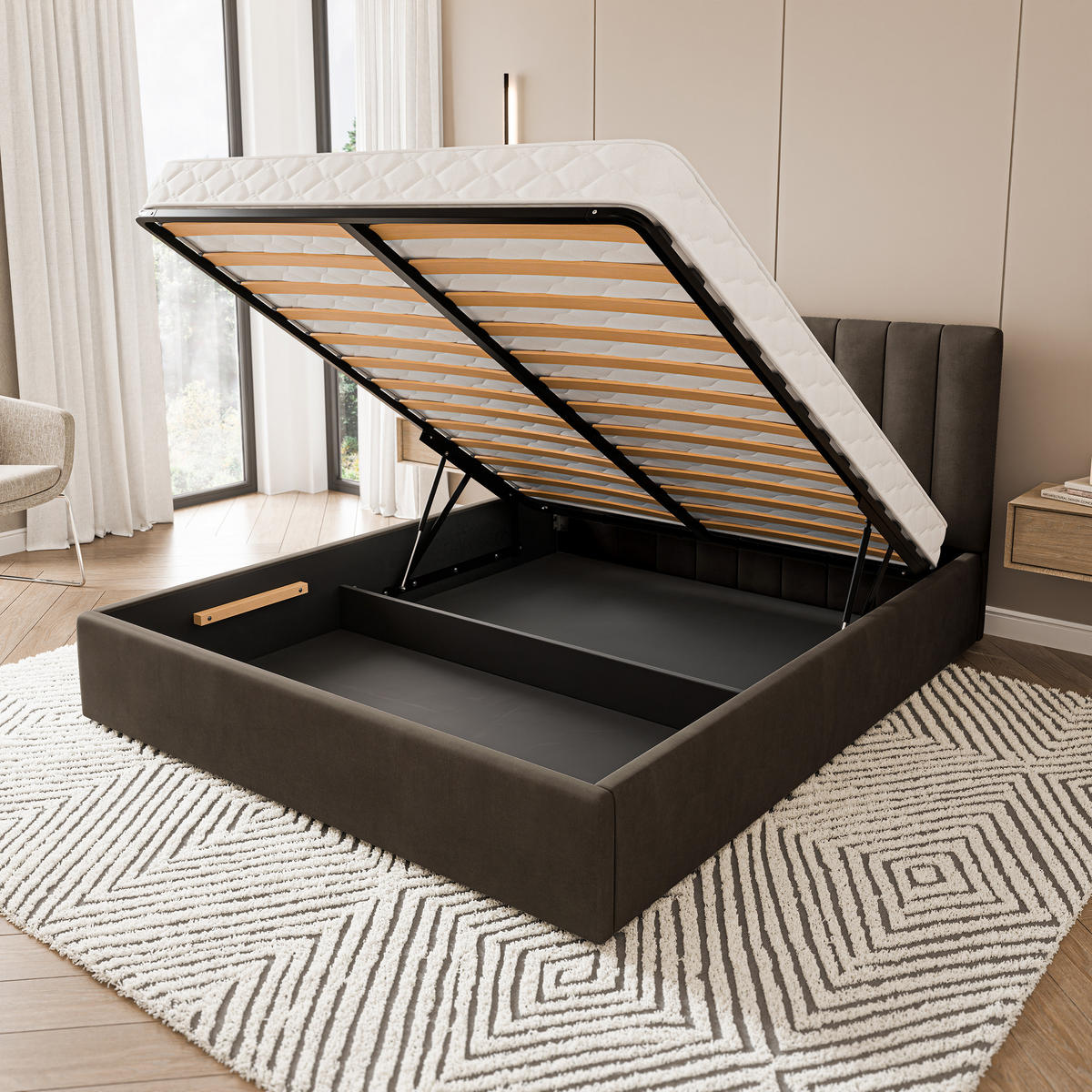POLSTERBETT DEMERA MGV 180x200 cm mit Bettkästen - Braun - Braun, Holz (180/200cm) - MASSENO