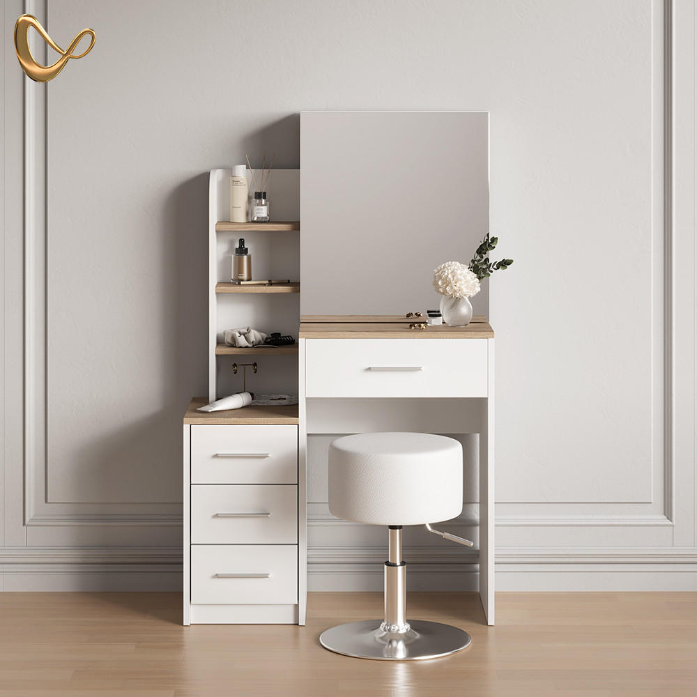 SCHMINKTISCH Loreta Weiß/Sonoma 80 cm mit Hocker - Weiß/Sonoma Eiche, Holzwerkstoff (80/131.6/36cm) - Livinity®