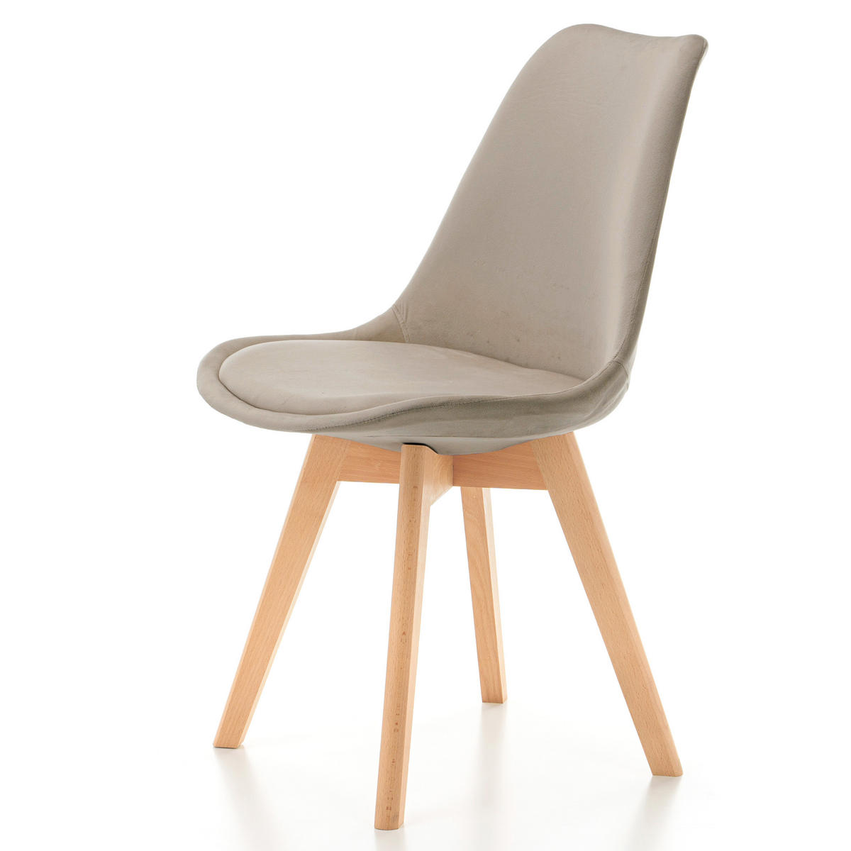 STUHL Dublin modern dunkelbeige, Holzbeinen - Veloursstoff und Polsterschaum - Beige/Braun, Holz/Textil (50/83/54cm) - NEW HOME
