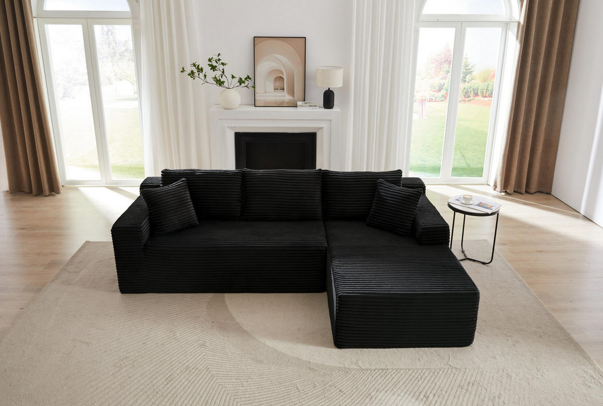 MODULARES Ecksofa aus Schaumstoff und Federkern mit variabler Stellmöglichkeit Schwarz - Schwarz, Kunststoff (163/252.5cm) - Modenvie