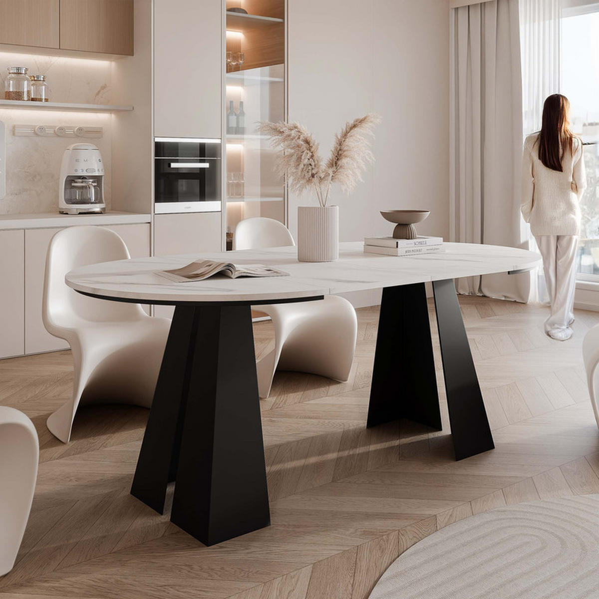 AUSZIEHTISCH FORTE 100/76 cm, Schwarz / Bianco (Weiß) - Perlmutt/Schwarz, Holzwerkstoff/Metall (100/100/76cm) - Idohome