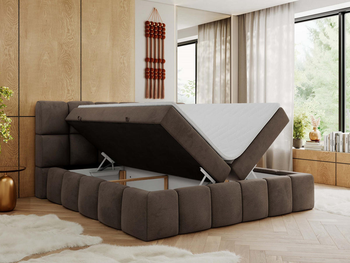 BOXBETT NIRA 120/200 - Braun Velvet - H3 - Braun, Holz/Textil (120/200cm) - MKS