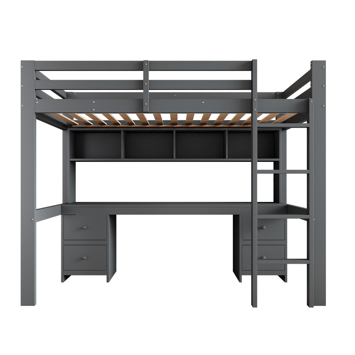 HOCHBETT 90/200 cm aus Kiefer massiv und MDF mit Schreibtisch und Stauraum Grau - Grau, Holz (90/200cm) - Modenvie