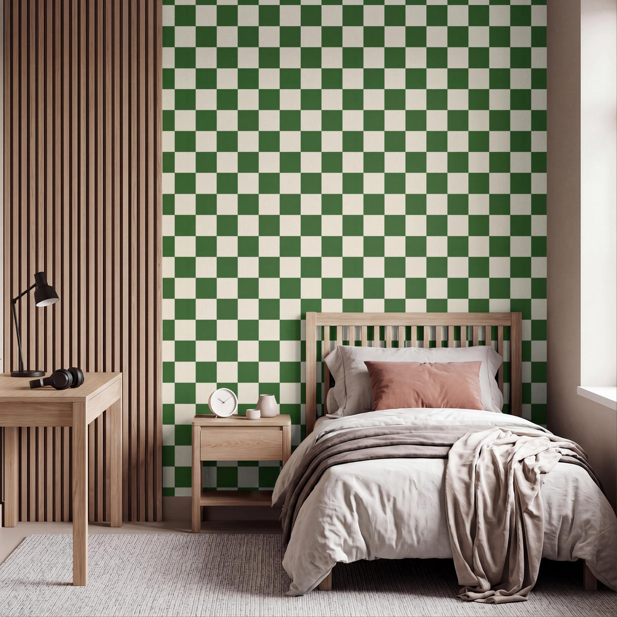 KINDERTAPETE - Schachbrett - Muster - Grün - 180x220 cm - Grün, Papier (180/220cm) - OnlyWow