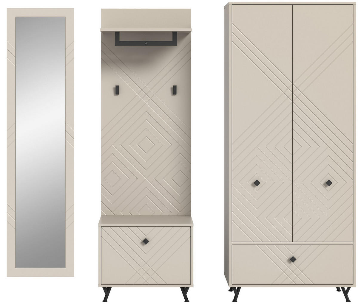 GARDEROBEN-SET NOTES 4-tlg. (B/H/T: ca. 215/190/35 cm) in sandbeige/sandbeige matt - Sandfarben, Holzwerkstoff (215/190/35cm)