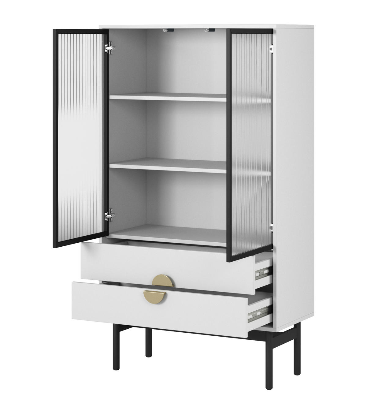 VITRINE Stoon Weiß 150 cm - Goldfarben/Schwarz, Holzwerkstoff/Metall (85.5/150/41cm) - Selsey
