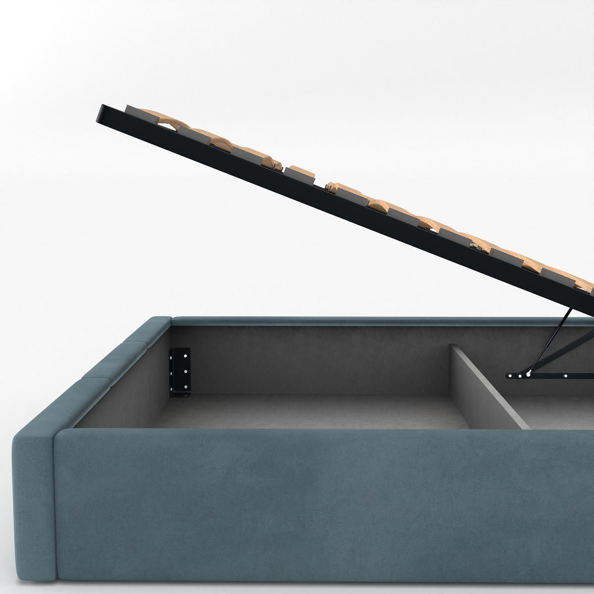 POLSTERBETT für Schlafzimmer Bett mit Stauraum Meerfarbe 90x200cm Kopfteil 110cm - Blau, Holzwerkstoff/Metall (90/200cm) - Muralo
