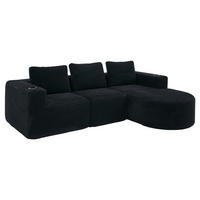 ECKSOFA Cord Schwarz mit 3 Kissen und 2 Becherhaltern - Schwarz, Textil (265/176cm) - WISHDOR
