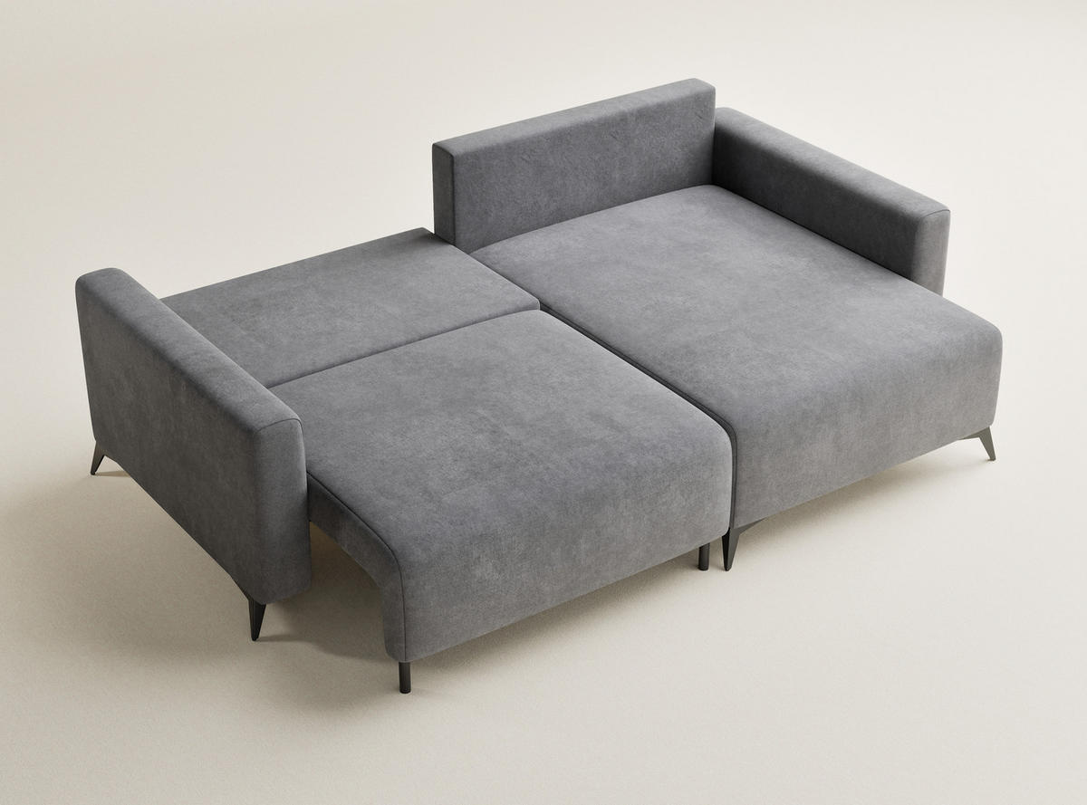 ECKSOFA MIT SCHLAFFUNKTION Leon Grau Webstoff - Schwarz/Grau, Holz/Holzwerkstoff (239/148cm) - Maison de Reve