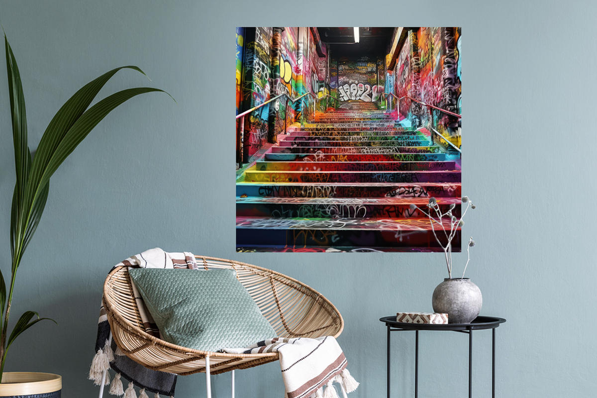 WANDTATTOO Treppe - Graffiti - Farben - Kunst 50x50 cm - Multicolor, Kunststoff (50/50/0.1cm) - MuchoWow