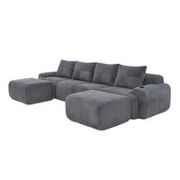 4-SITZER Wohnlandschaft Cord mit Getränkehalter und Seitentasche inklusive 2 Hocker 333/174/80 cm Dunkelgrau - Dunkelgrau, Textil (174/80/333cm) - Redom