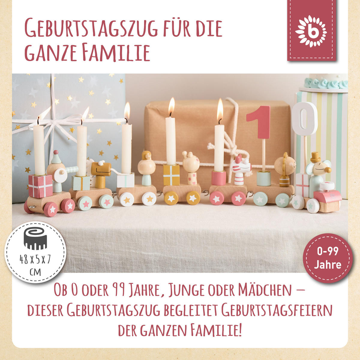 GEBURTSTAGSZUG Holz Berry Look mit 6 Ker - Multicolor, Holz (5/48cm) - Bieco Spielwaren