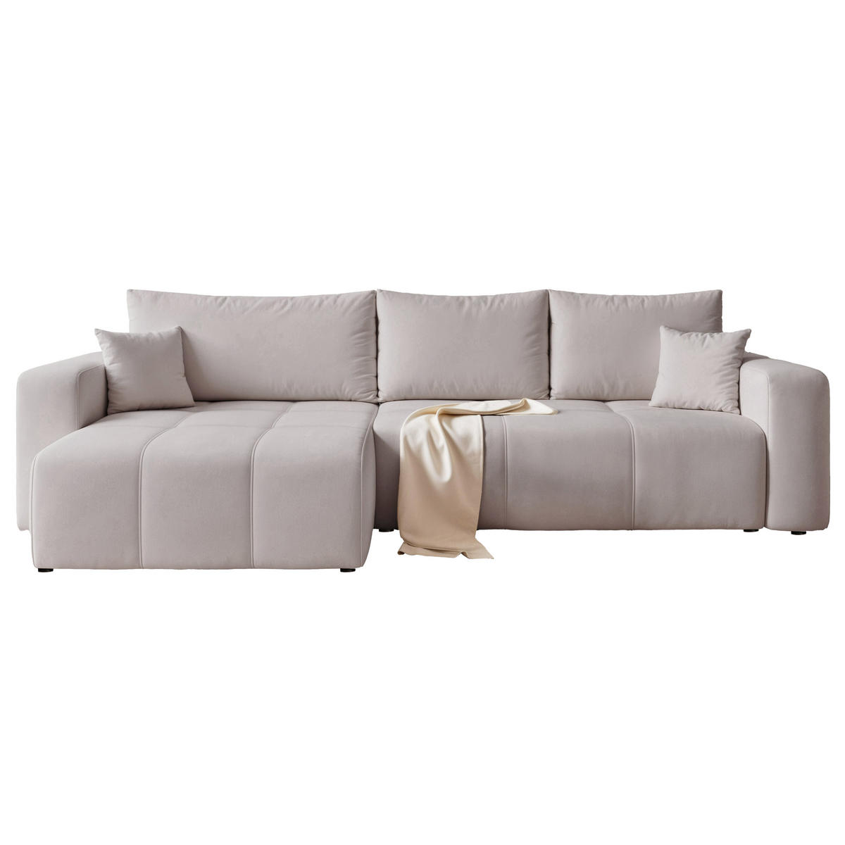 ECKSOFA XL Velours mit Bettkasten und Schlaffunktion - Grau, Holzwerkstoff/Textil (278/145cm) - Idohome