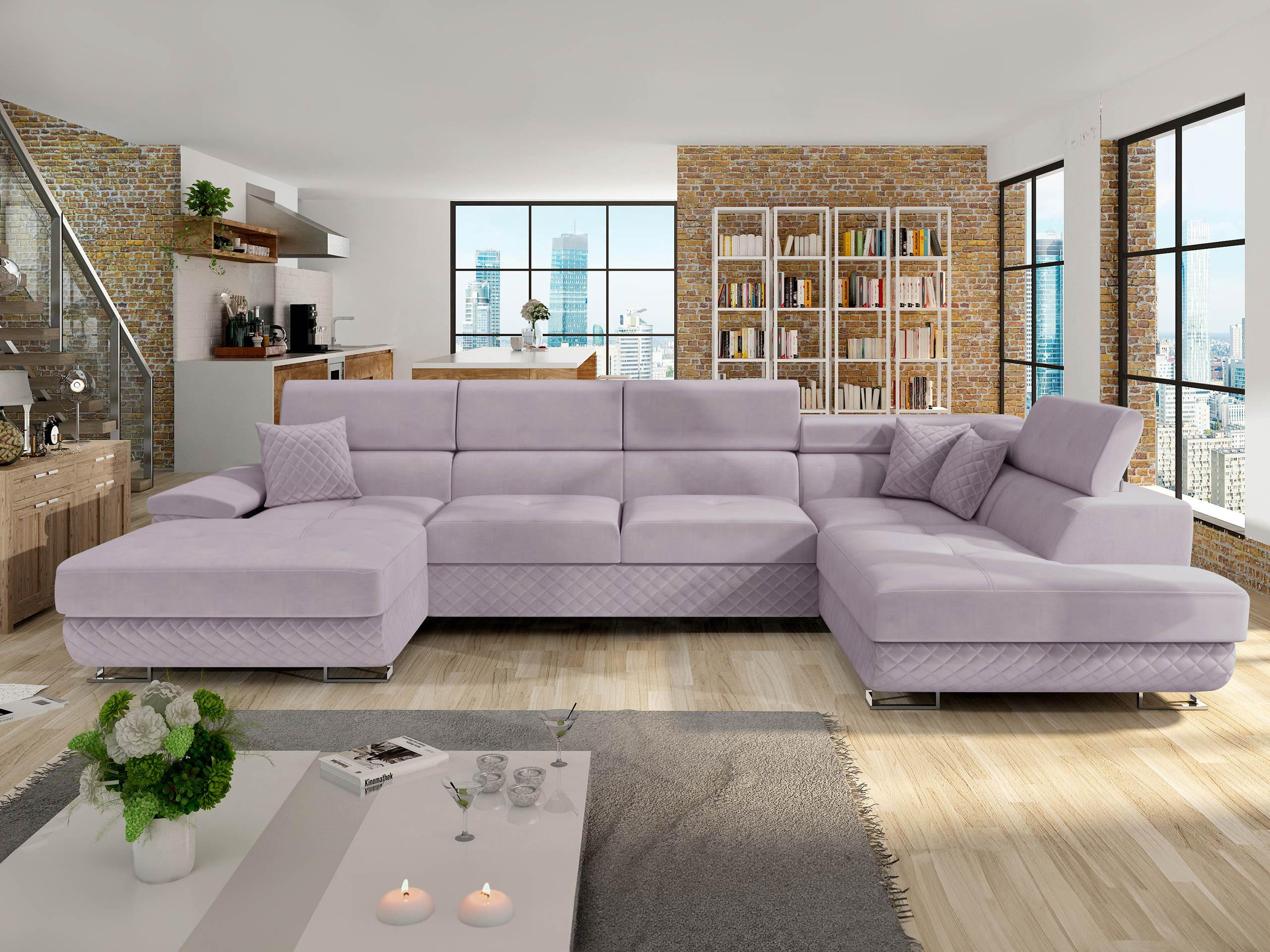 WOHNLANDSCHAFT Cotere Bis Premium, Seite: Rechts - Violett, Holz/Textil (345/91/202cm) - MIRJAN24