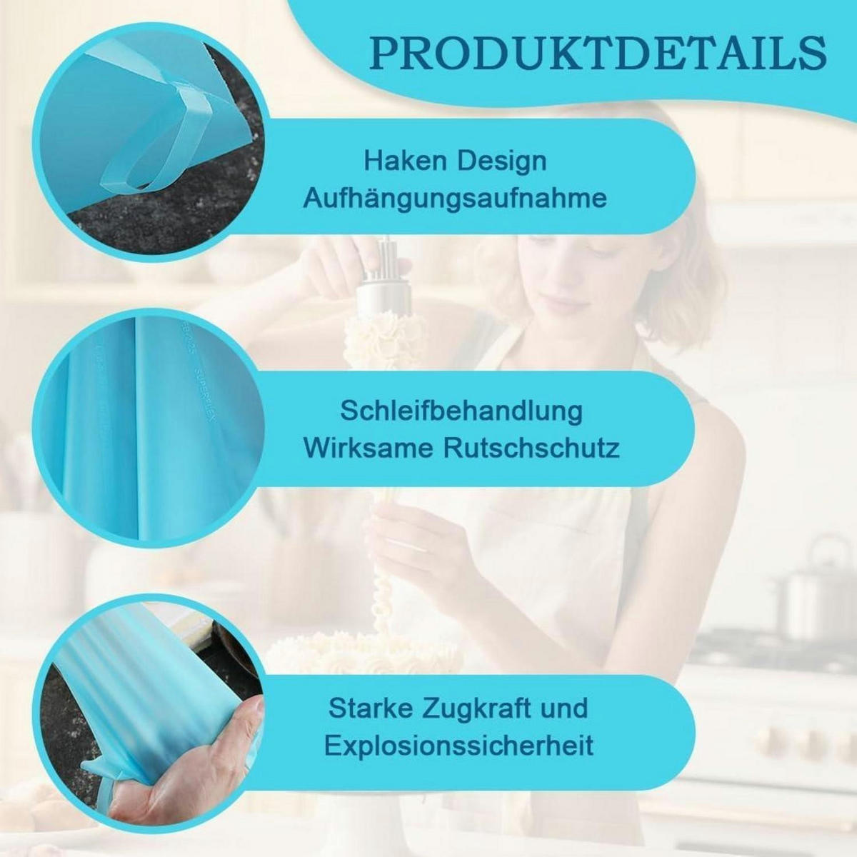 SPRITZBEUTEL 3-teiliges Set Silikon 30cm - Türkis, Kunststoff (10/1/30.4cm)