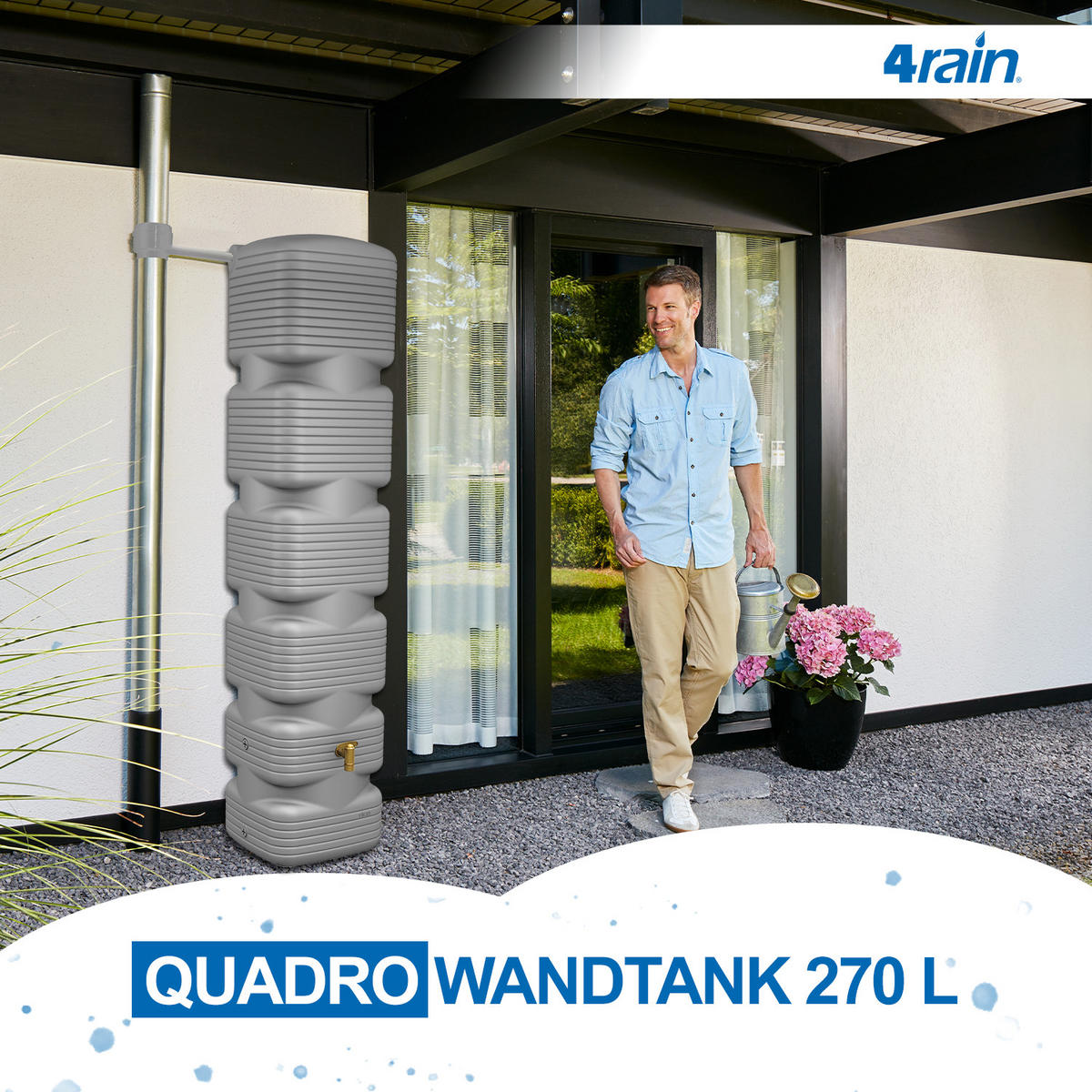 WANDTANK 270 L, betongrau - Grau, Kunststoff (40/185/42cm) - 4rain