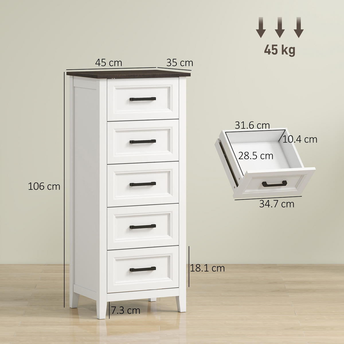 NACHTTISCH Weiß 1 Stück - Weiß, Kunststoff (45/106/35cm) - GiPP