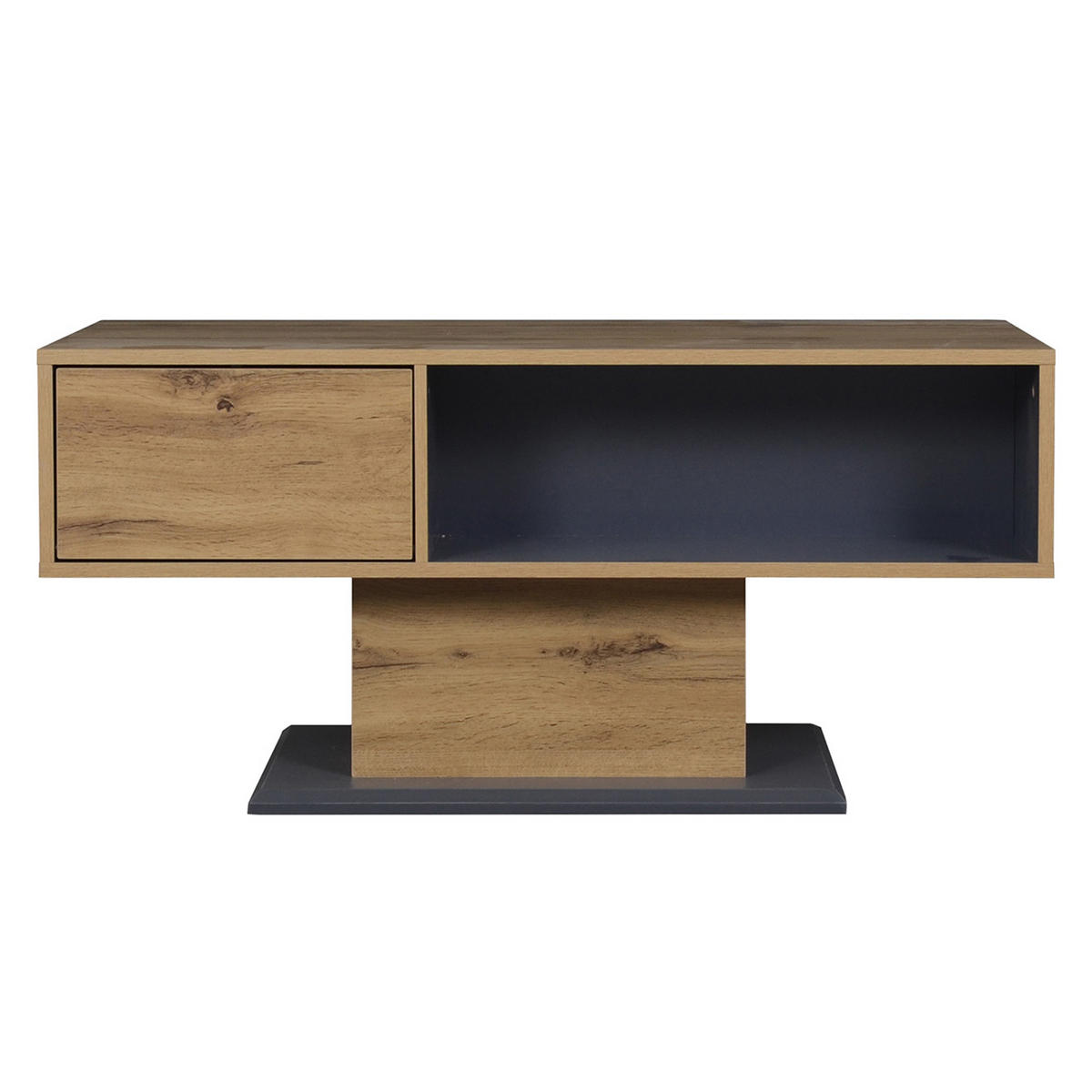 COUCHTISCH in Eiche-Optik & Grau Mit Klappfach & beidseitigem Stauraum - Grau, Holzwerkstoff (50/100/46.5cm) - Urban Meuble