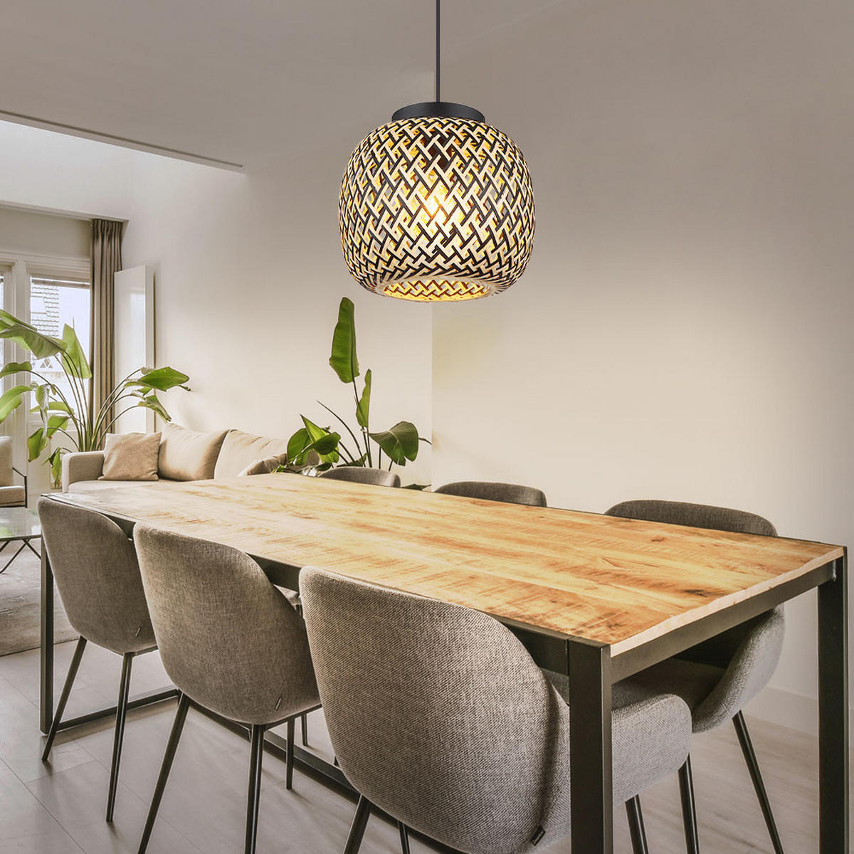 HÄNGELEUCHTE Metall Bambus Braun - Braun, Holz (30/30/120cm) - Globo Lighting