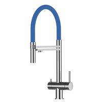 3-WEGE-KÜCHENARMATUR, Edelstahl Massiv aus Chirurgenstahl, Hochglanz und Blau, 2-Strahl-Brause - Blau, Metall (24/49/24cm) - VIZIO