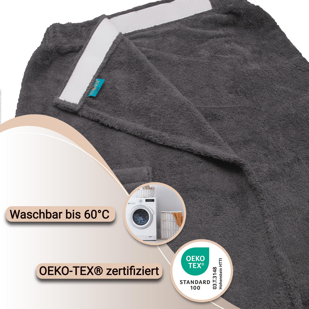 BADEMANTEL, S/M, 100% Baumwolle, Grau - Anthrazit, Textil (S/Mcm) - Zollner