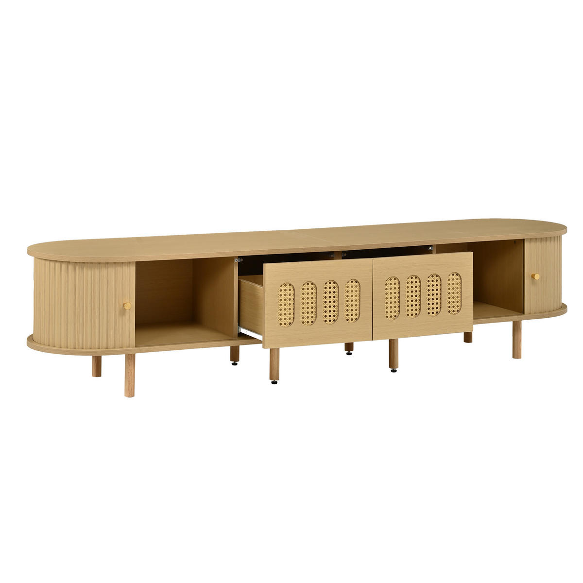 TV-SCHRANK 180/40/40 cm Helles Holz mit Rattan, 2 Türen und 2 Rolltüren - Naturfarben, Holzwerkstoff (180/40/40cm) - Oxeza