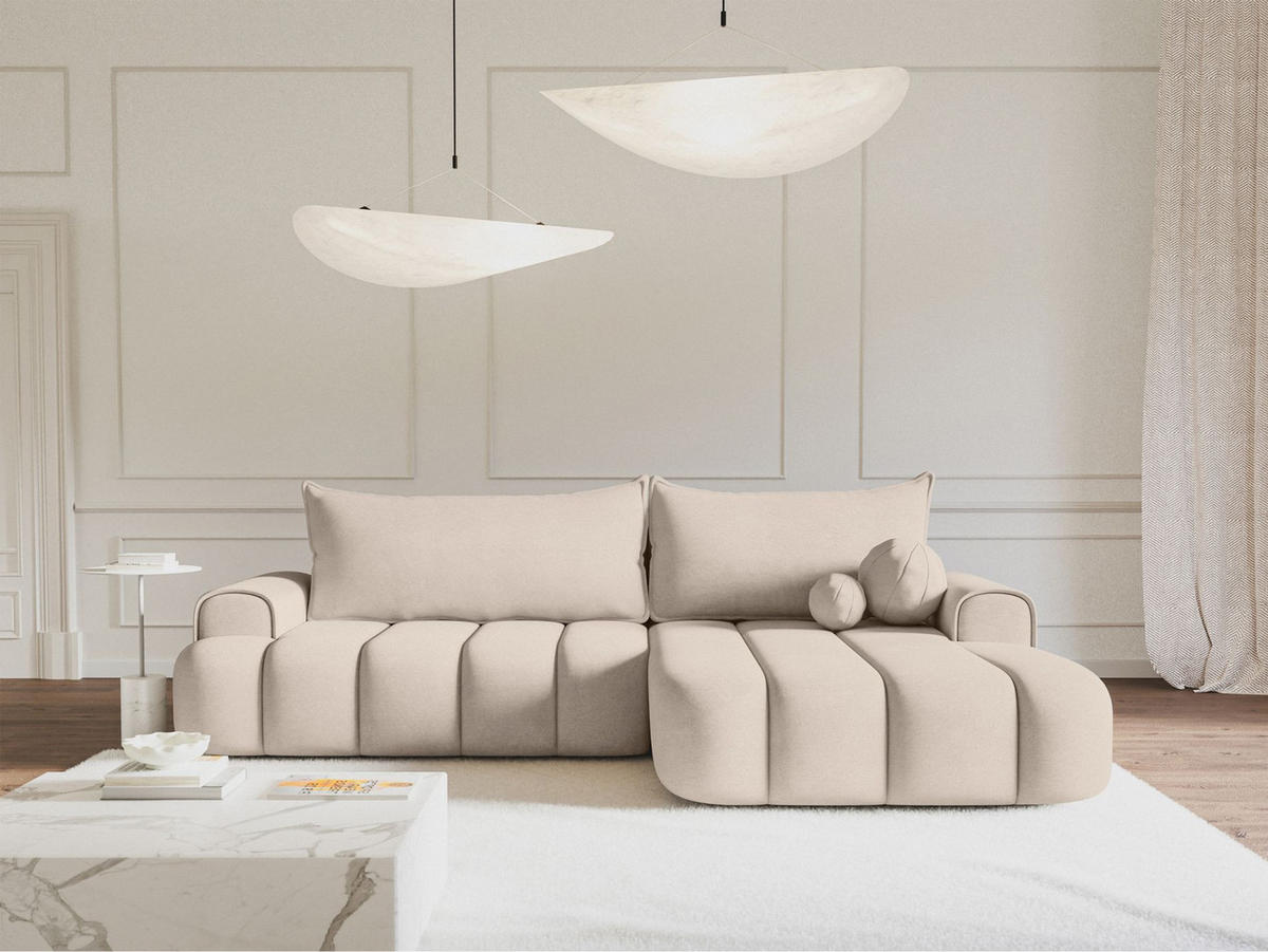 ECKSOFA Dandelino Graubeige mit Samtbezug, rechts - Taupe/Schwarz, Kunststoff/Textil (275/168cm) - Selsey