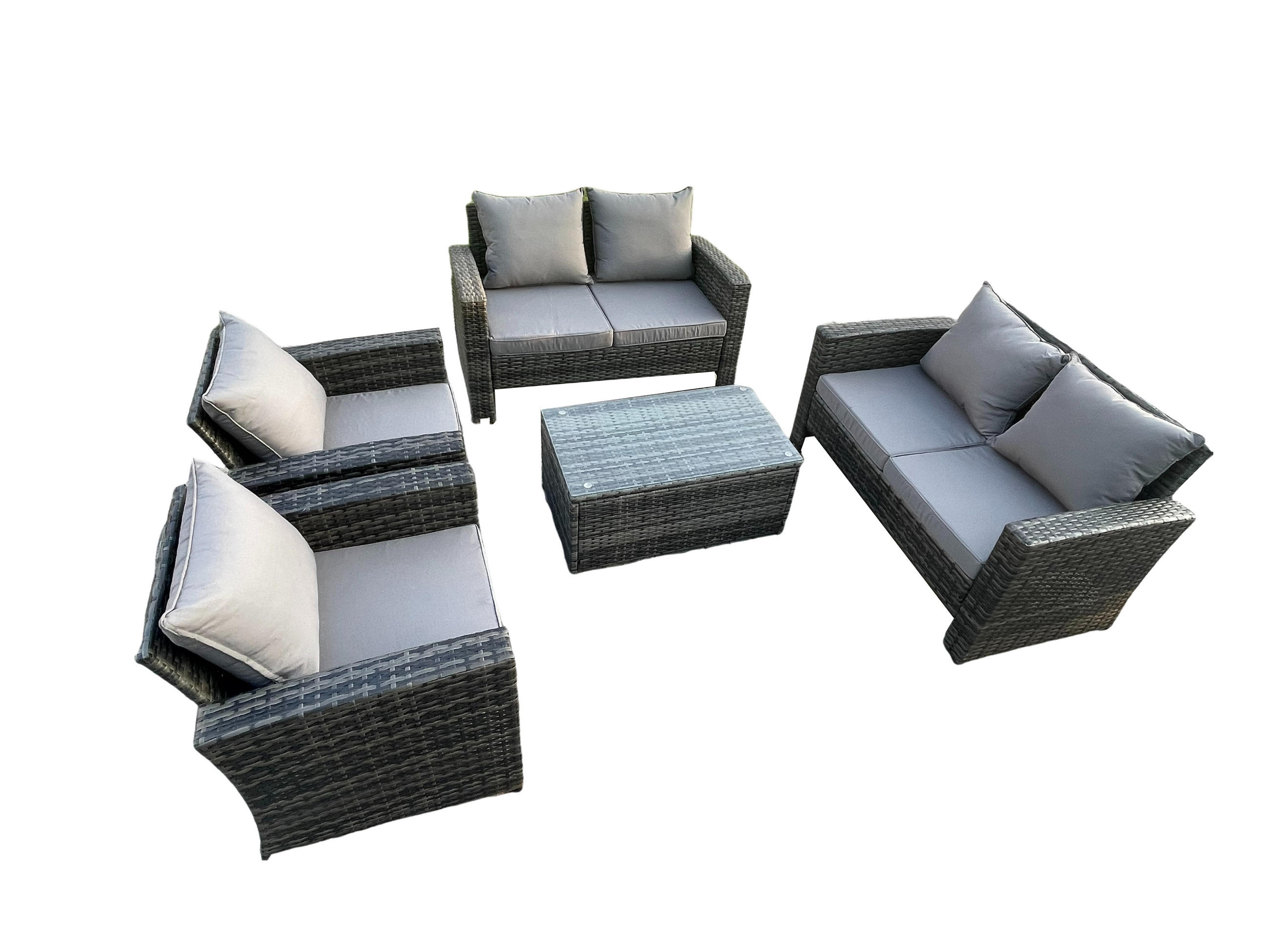 GARTENSOFA SET mit Couchtisch Polyrattan Dunkelgrau 6-Sitzer - Dunkelgrau, Metall - Fimous