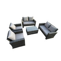 GARTENSOFA SET mit Couchtisch Polyrattan Dunkelgrau 6-Sitzer - Dunkelgrau, Metall - Fimous