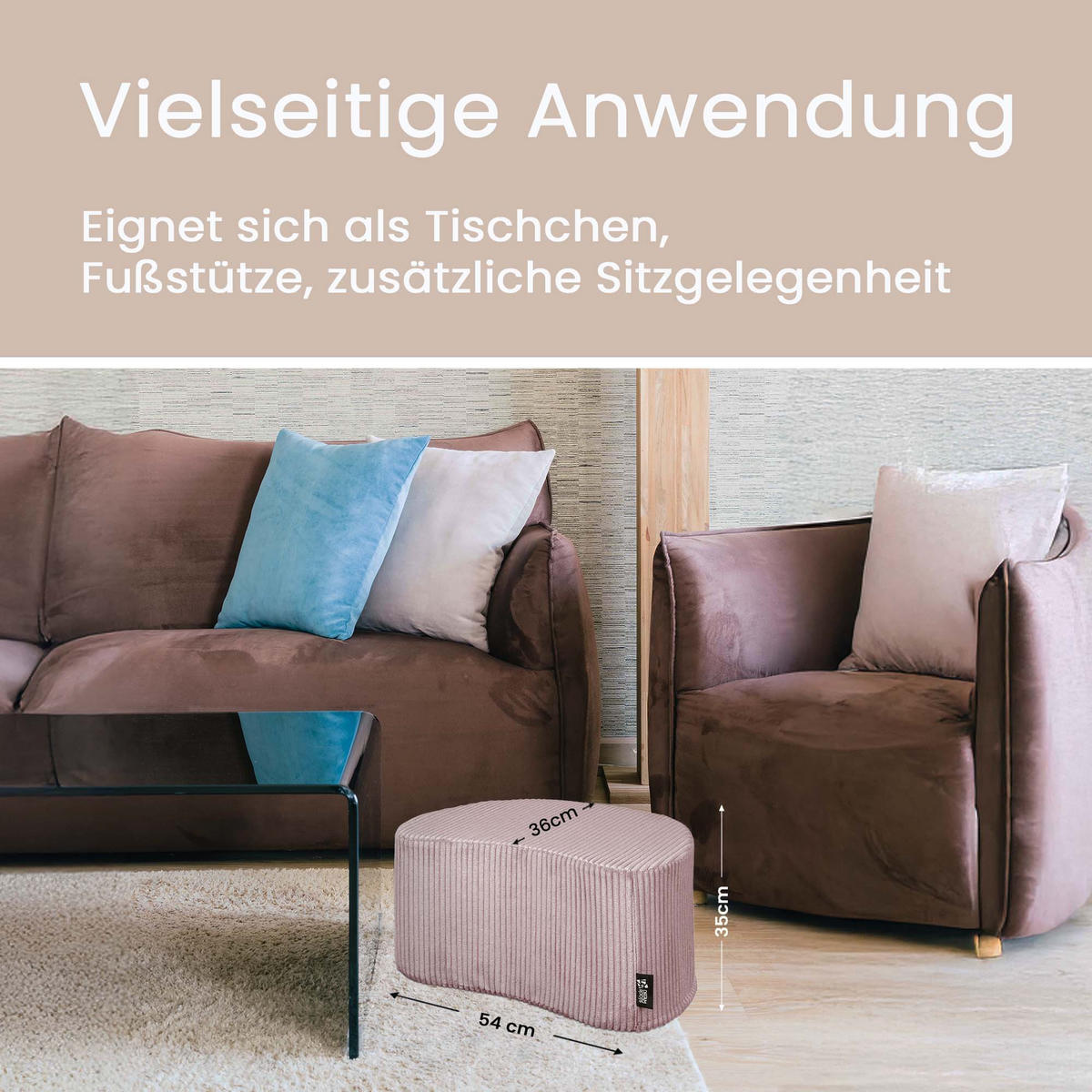 SITZSACK Halbmond 54/36/35 cm, weicher Cord 420 g/m², Rosa - Pink, Textil (36/35/54cm) - Dreamroots