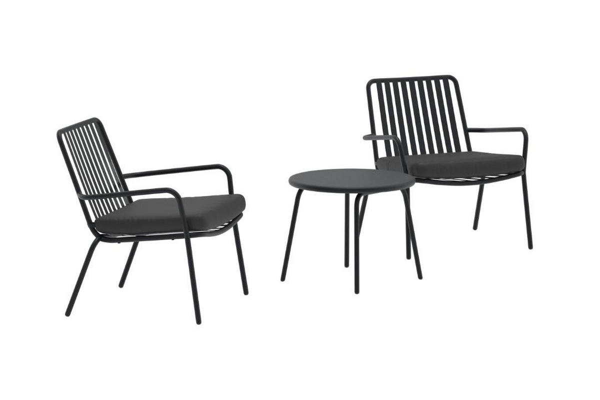LOUNGE-SET, Mykonos, Schwarz, Stahl, 50 x 50 x 40 cm, 3-teilig - Schwarz, Metall - ebuy24